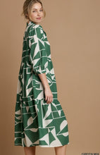 Load image into Gallery viewer, Green and White Abstract Print Midi Dress
