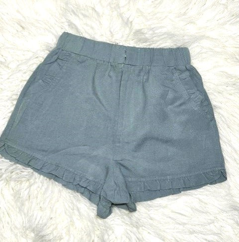 Light Blue Ruffled linen shorts