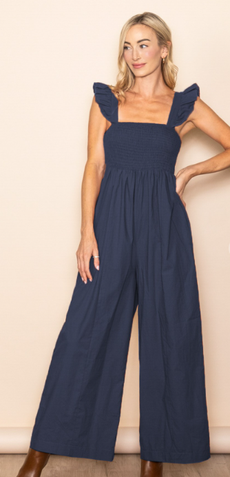 Ruffle Sleeve Jumpsuit (Available in Navy and Black)