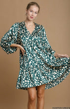 Load image into Gallery viewer, Green and Ivory Satin Dalmatian Leopard Shirt Neck Dress
