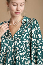 Load image into Gallery viewer, Green and Ivory Satin Dalmatian Leopard Shirt Neck Dress
