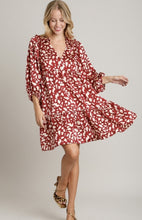 Load image into Gallery viewer, Red and Ivory Satin Dalmatian Leopard Shirt Neck Dress
