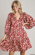 Load image into Gallery viewer, Red and Ivory Satin Dalmatian Leopard Shirt Neck Dress
