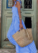 Load image into Gallery viewer, White and Blue Smocked Maxi Dress
