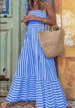 Load image into Gallery viewer, White and Blue Smocked Maxi Dress
