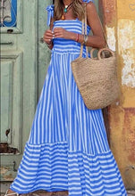 Load image into Gallery viewer, White and Blue Smocked Maxi Dress
