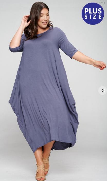 3/4 Sleeve Midi Curvy dress with pockets