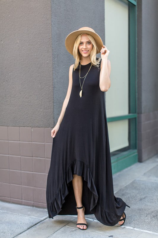 High and Low Long Ruffled Maxi - Dress ( Available in other colors)