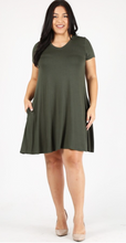 Load image into Gallery viewer, Curvy T-shirt Dress in Olive or Black
