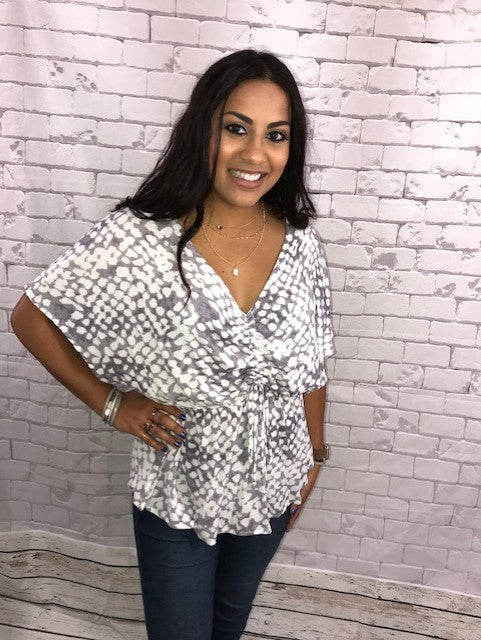 Front ruched animal print blouse