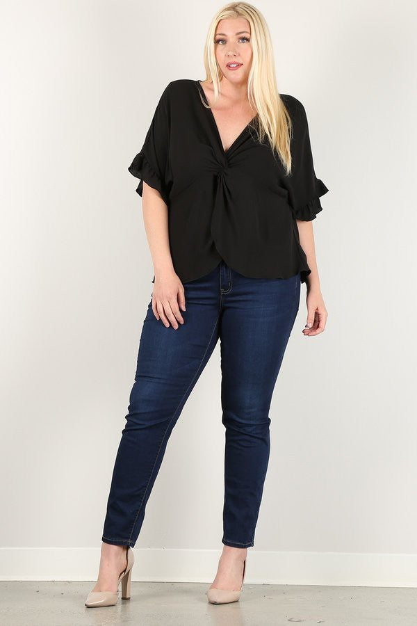 Black knot detail blouse - Curvy