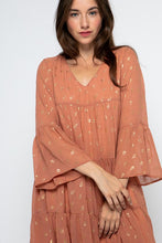 Load image into Gallery viewer, Ruffle Sleeve Boho Gold leaf Dress ( Available in various colors)
