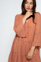 Load image into Gallery viewer, Ruffle Sleeve Boho Gold leaf Dress ( Available in various colors)
