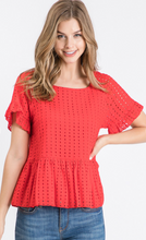 Load image into Gallery viewer, Crochet Peplum Red Blouse
