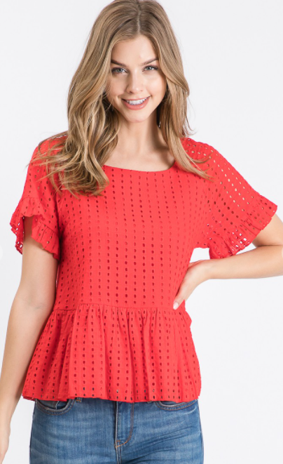 Crochet Peplum Red Blouse