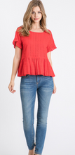 Load image into Gallery viewer, Crochet Peplum Red Blouse
