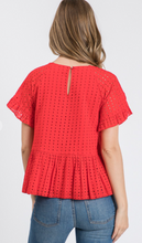 Load image into Gallery viewer, Crochet Peplum Red Blouse
