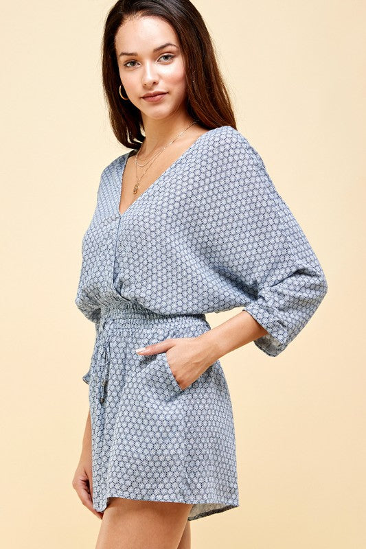 Dolman Sleeve Hamptons Blue Romper