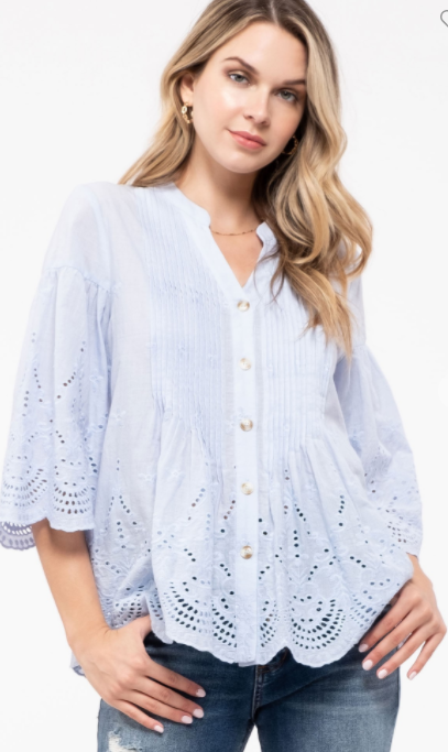 Light Blue Embroidered Top