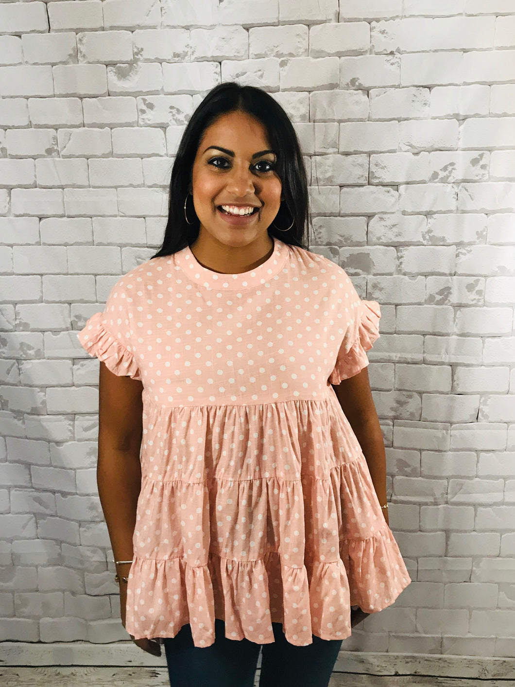 Pink and white polka dot A-line Blouse