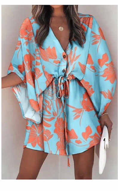 Light Blue Print Kimono Dress