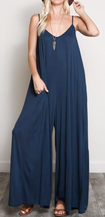 Navy Blue Wide Leg Jumpsuit