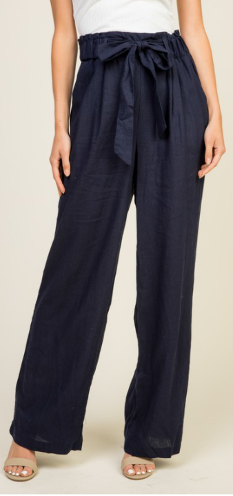 Navy Blue Wide Linen Pants