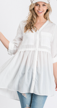 Load image into Gallery viewer, White Tunic Blouse with front buttons
