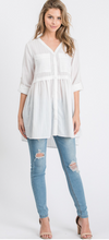 Load image into Gallery viewer, White Tunic Blouse with front buttons
