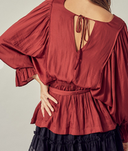 Load image into Gallery viewer, Delicate Flowy Wine Blouse
