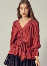 Load image into Gallery viewer, Delicate Flowy Wine Blouse
