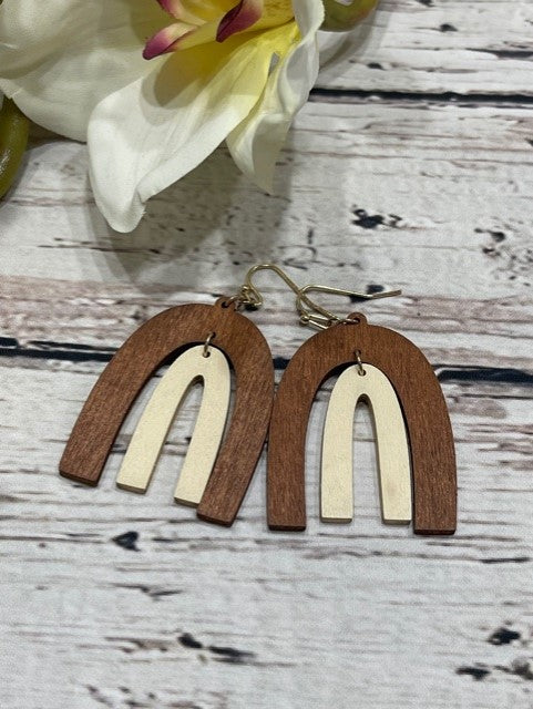 Brown and Ivory Wood Earrings