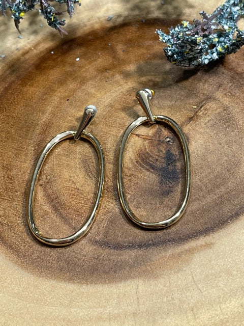 Gold Oval Drop Earrings