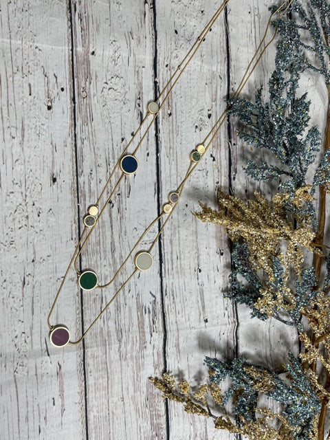 Multi colored Stone Layered Long Necklace