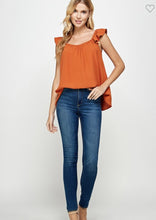 Load image into Gallery viewer, Rust Top with ruffled sleeves
