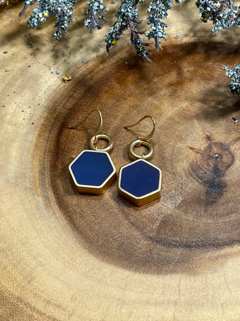 Royal Blue and gold drop earrings