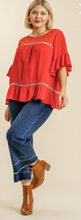 Load image into Gallery viewer, Line Blend Overlap Ruffle Curvy Blouse
