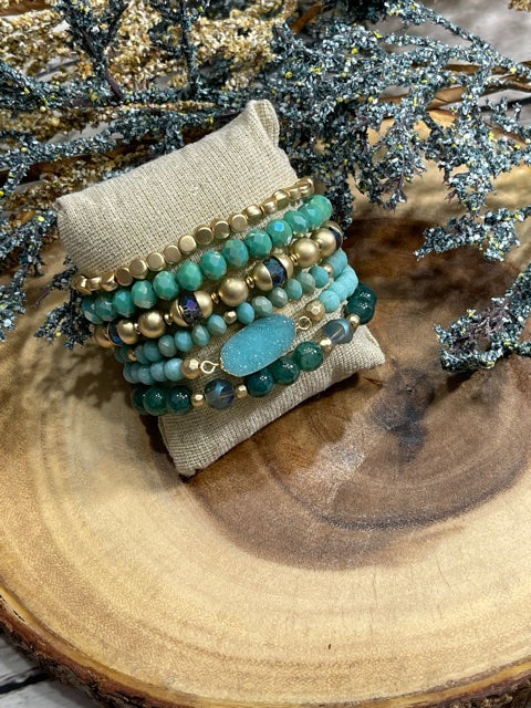 Turquoise and Gold Precious stone Bracelet Bundle