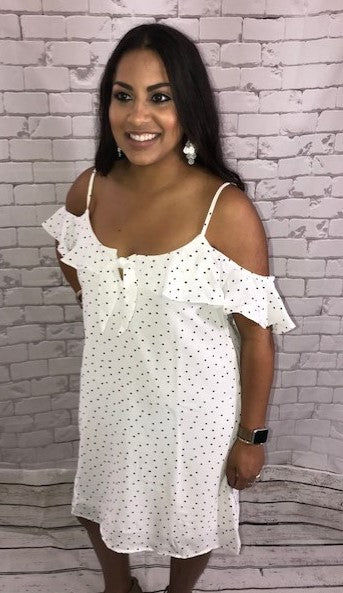 Peek a boo white dress with black dots