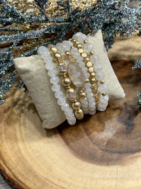 White and Gold Precious Stone Bracelet Bundle